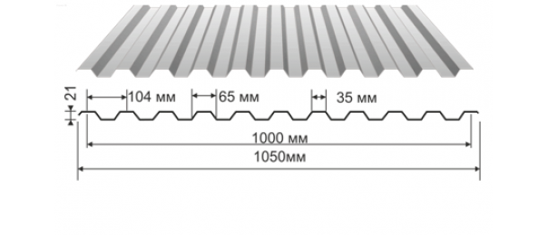 Профнастил оцинкованный С-21 1050x2000 (эконом) купить недорого в Чулки-Соколово